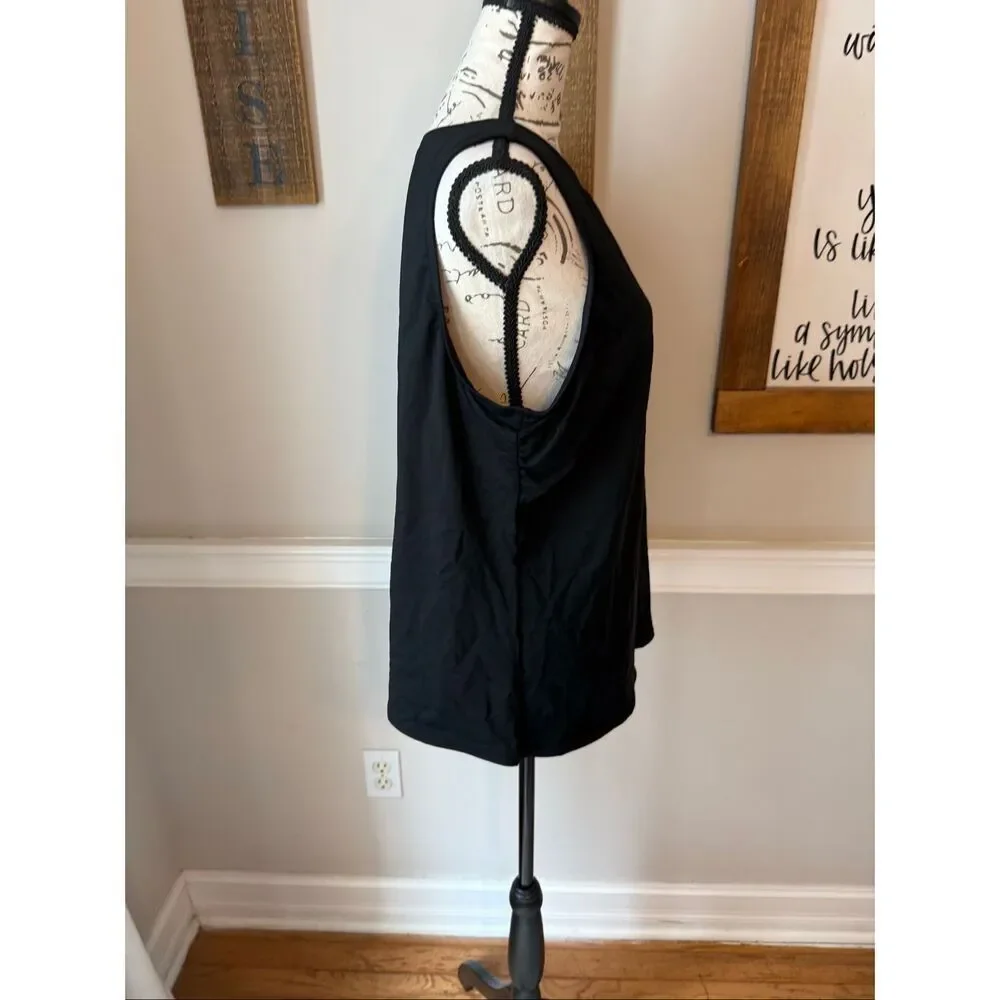 Lands' End Women's Sleeveless Lined High Neck Tankini Swim Top Black Size 18